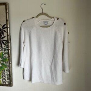 🧡 3/15 Liz Claiborne Long-Sleeve White Sweater with Decorative Button Women's S